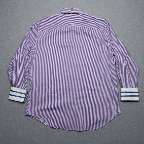 Robert Graham Shirt Large Tailored Fit Flip Cuff‎ Striped Luxury Designer - Picture 3 of 13